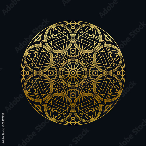 Golden ink geometric mandala linear vector illustration