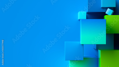 Blue green abstract geometric background. 3d rendering cubic minimal composition for corporate design template.