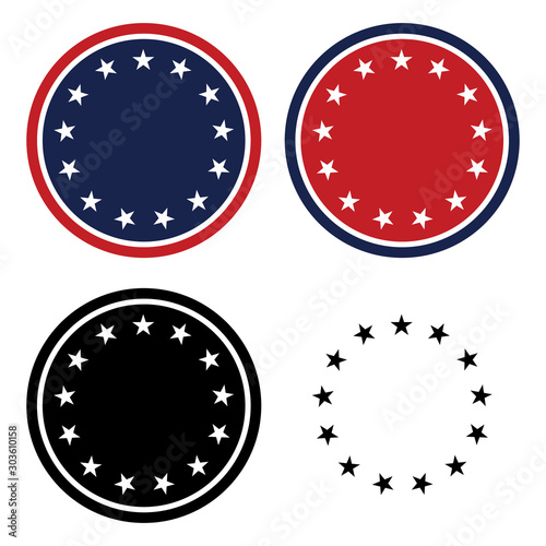 Patriotic 13 Stars Circle Set Isolated Vector Illustration