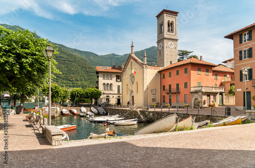 Central square of ancient village Torno overlooking Lake Como, Italy.