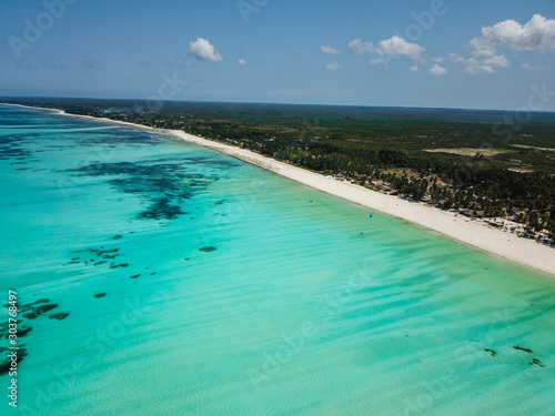 East coast of Zanzibar. Stretching beaches, turquoise sea