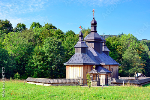 Orthodox wooden church in Bartne village near Gorlice, Low Beskids, Poland