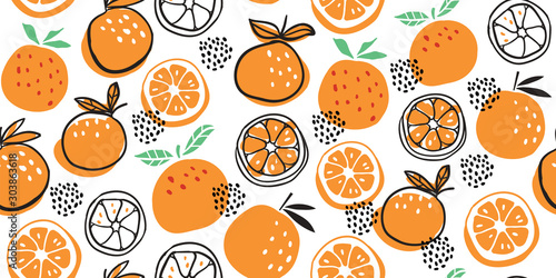 Stylish citrus oranges fruits seamless pattern