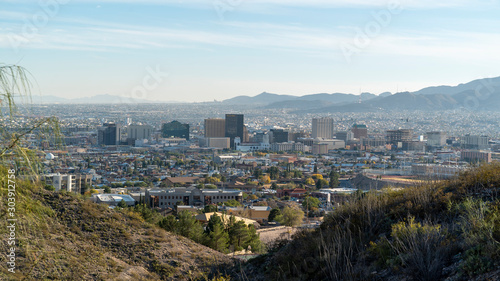 El Paso Texas Downtown USA with Juarez Mexico and Mountains in Background