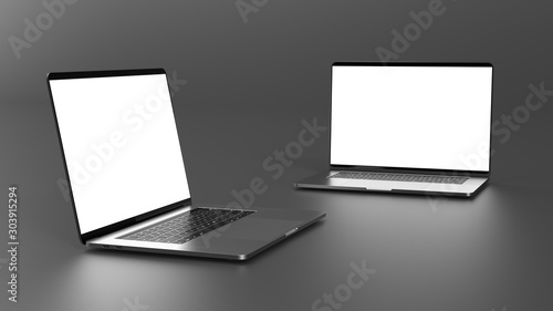  Laptops, templates on a dark background. Template, mockup, design. 