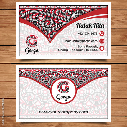 Business Card Template with Gorga Batak Motive, Gorga Batak business card, bataknese ethnic, Traditional carving. Vector
