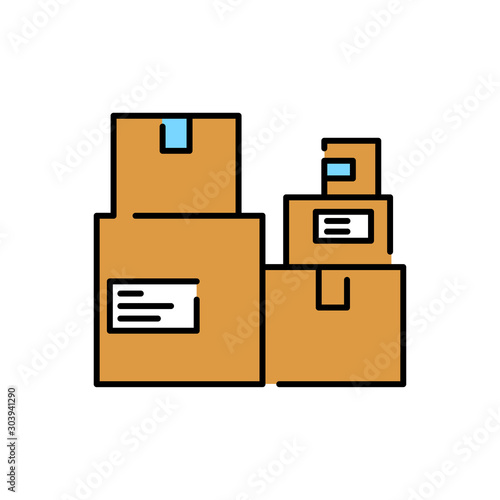 Símbolo logística con icono lineal de cajas de cartón en varios colores