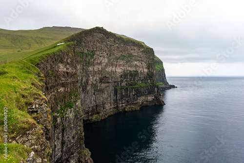 Eysturoy island landscape with cliffs above Atlantic Ocean. Faroe Islands, Denmark.