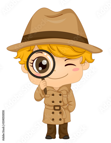 Kid Boy Detective Illustration