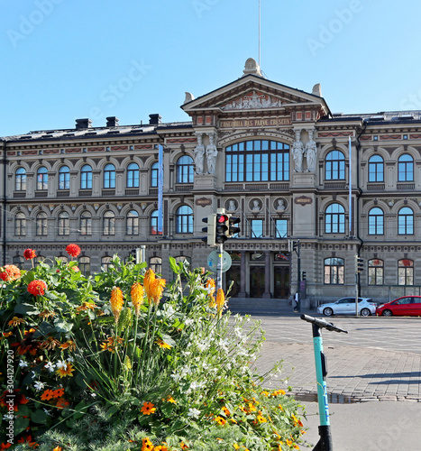 Ateneum finnish big museum in Helsinki and flowers summer city streets famous places city center