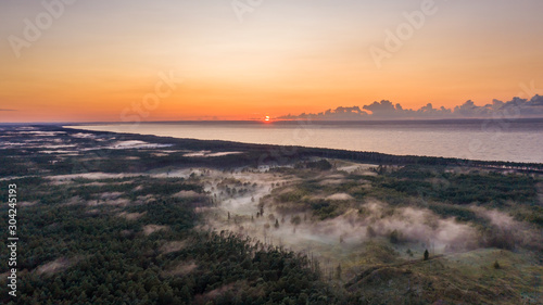 Misty sunset over Baltic sea