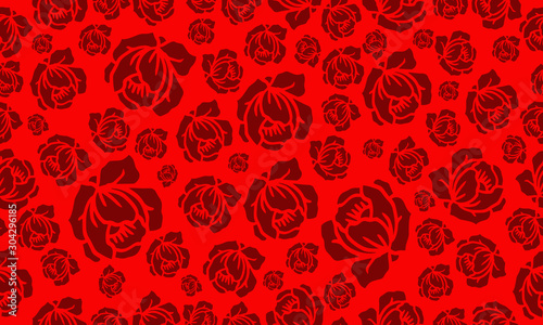 Cute floral pattern background, plant drawing dark red flower.