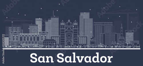 Outline San Salvador City Skyline with White Buildings.