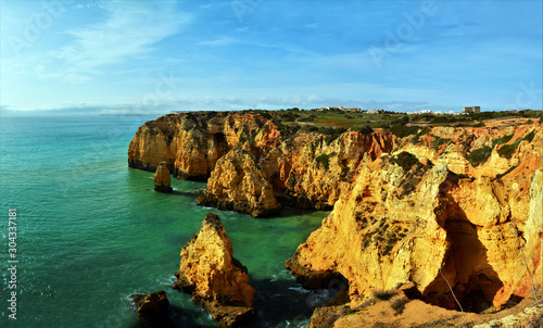 beautiful rocky beach in the Algarve Portugal