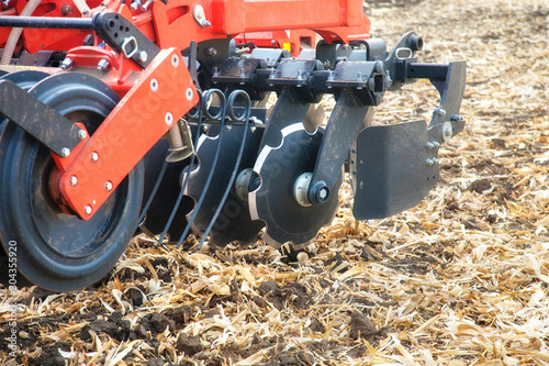 Agricultural plow close-up on the ground