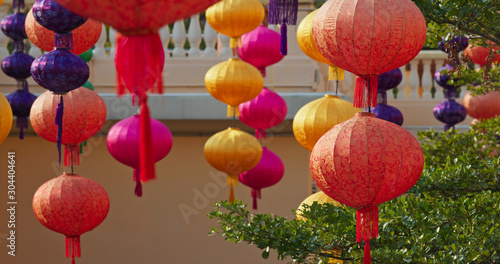 Colorful traditional chinese style lantern hanging outdoor for lunar new year
