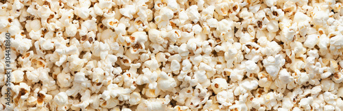 Popcorn background and texture. Panorama. View from above.