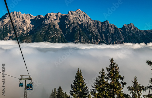 Beautiful alpine view above the clouds at Leogang, Tyrol, Austria