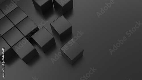 black abstract background with cubes, wallpaper 3d illustration