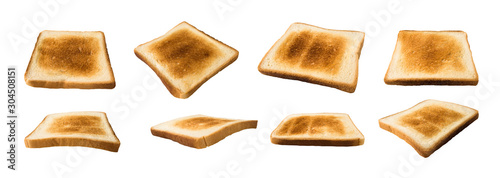 Collection of bread toasts isolated on white background