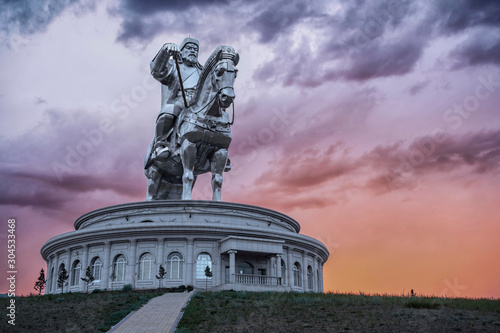Ulaanbaatar, Mongolia, Historical Landmark Genghis Khan Equestrian Statue at Sunset 