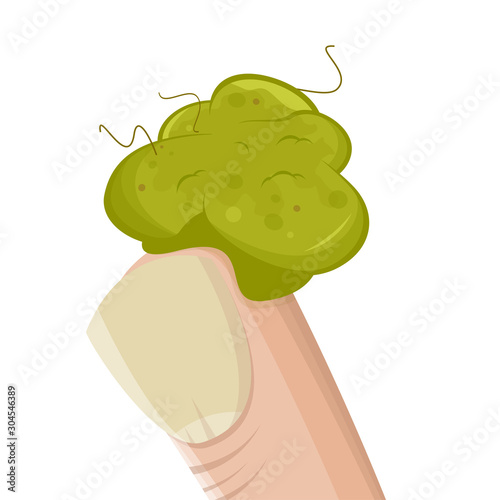 funny cartoon illustration of a booger on a finger