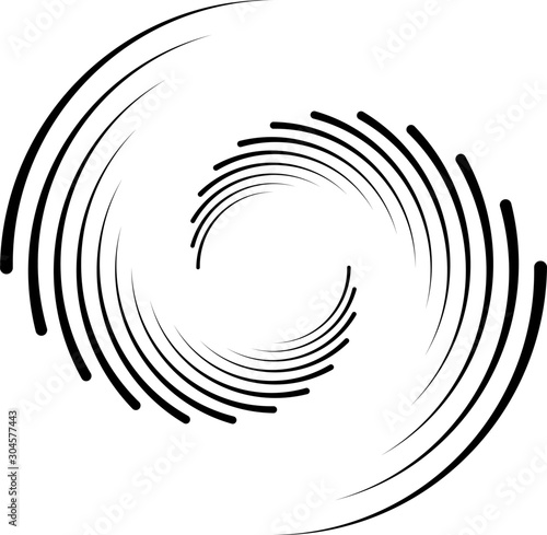 Abstract rotated black lines in circle form. Geometric art. Monochrome background. Design element for frame, web, logo, prints, template, presentation end textile pattern