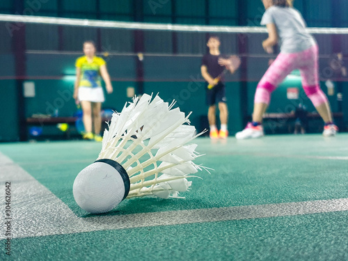 Shuttlecock on the badminton court