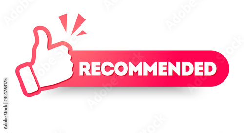 Vector Illustration Recommended Label With Thumbs up. Modern Web Banner Element