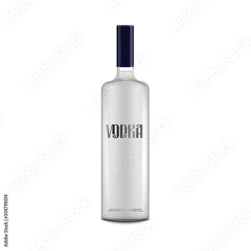 Isolated vodka bottle mockup with text label - alcohol drink packaging template