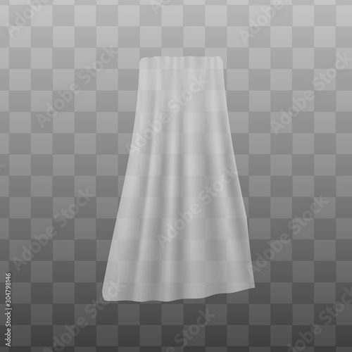 White sheer fabric curtain realistic vector illustration mockup isolated.