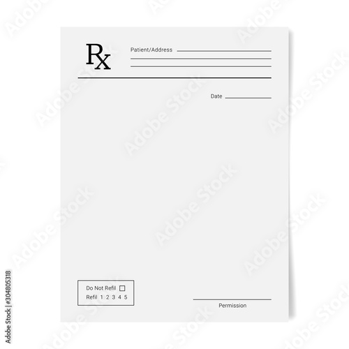Rx pad template. Medical regular prescription form.