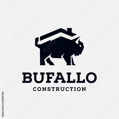 Buffalo construction logo vector, buffalo home icon, logotype vector