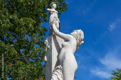 Marble sculpture Cassandra under the protection of Pallas (1877) by Aime Millet (1819-1891) in the Tuileries Park, Paris, France.