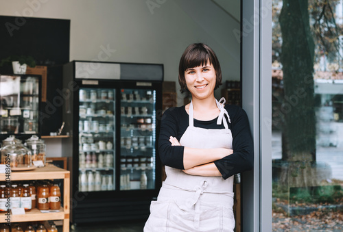 Portrait of owner of zero waste shop. Sustainable small businesses.