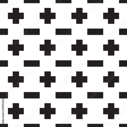 black and white seamless pattern with plus and minus