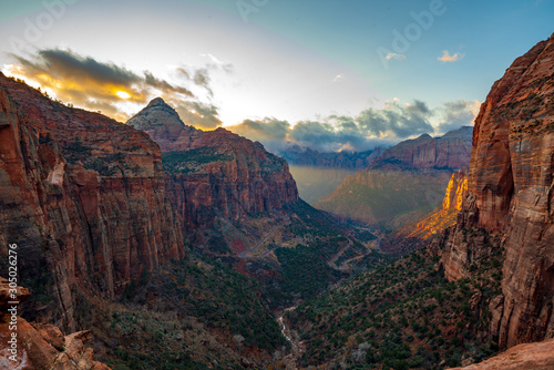 The Sun Sets on Zion Canyon From Zion Canyon Overllok