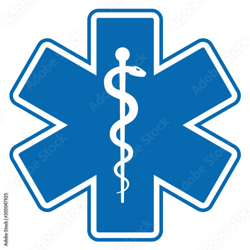 Medical symbol of the Emergency - Star of Life flat icon isolated on white background. EMS, First responder.