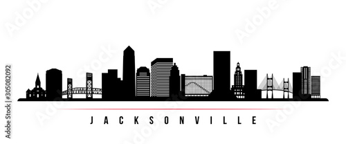 Jacksonville skyline horizontal banner. Black and white silhouette of Jacksonville, Florida. Vector template for your design.