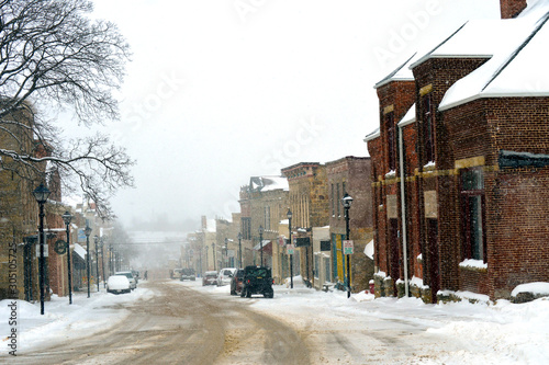 Snowy day in a small town in Wisconsin