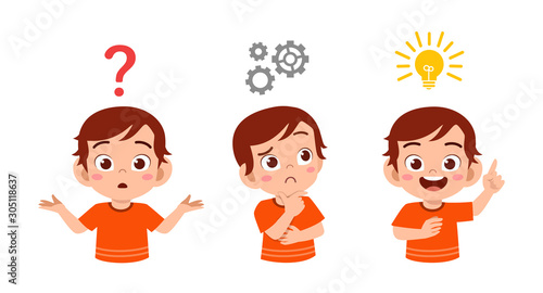 happy cute kid boy search idea process