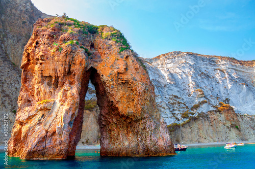 Natural Arch (Arco Naturale) is about 30 meters high from the sea level, Ponza, Lazio, Italy. Famous places of Ponza and Italy. Coastline of Ponza, Italy