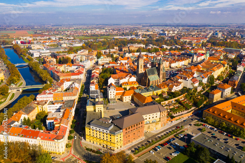 Panoramic view from the drone on the city Hradec Kralove