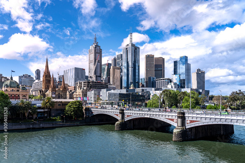 Melbourne / Australia - October 25 2019 : Melbourne city business district (CBD), Yarra River, Princess Bridge, Australia
