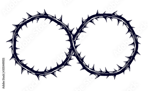 Infinity symbol made from blackthorn thorn vector sign logo or tattoo.
