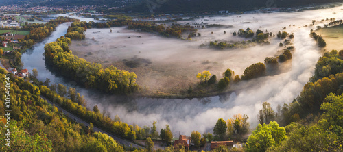Adda river valley in the fog, Airuno, Lombardy, Italy