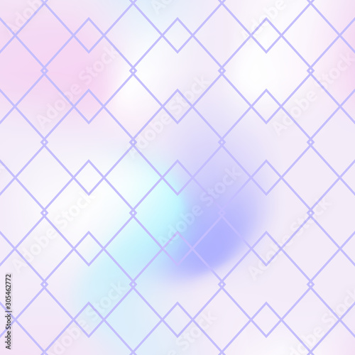 Regular seamless pattern on light pink background. Iridescent gradient mesh. Ar deco geometric ornament