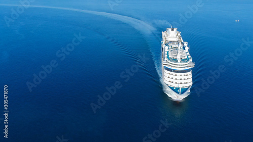 Aerial view of beautiful white cruise ship above luxury cruise in the ocean sea concept tourism travel on holiday take a vacation time on summer, webinar banner forwarder mast