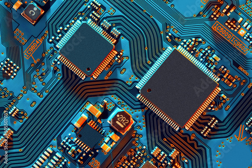 Electronic circuit board close up.