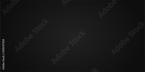 Black metallic abstract background, perforated steel mesh. Dark mockup for cool banners, vector illustration.